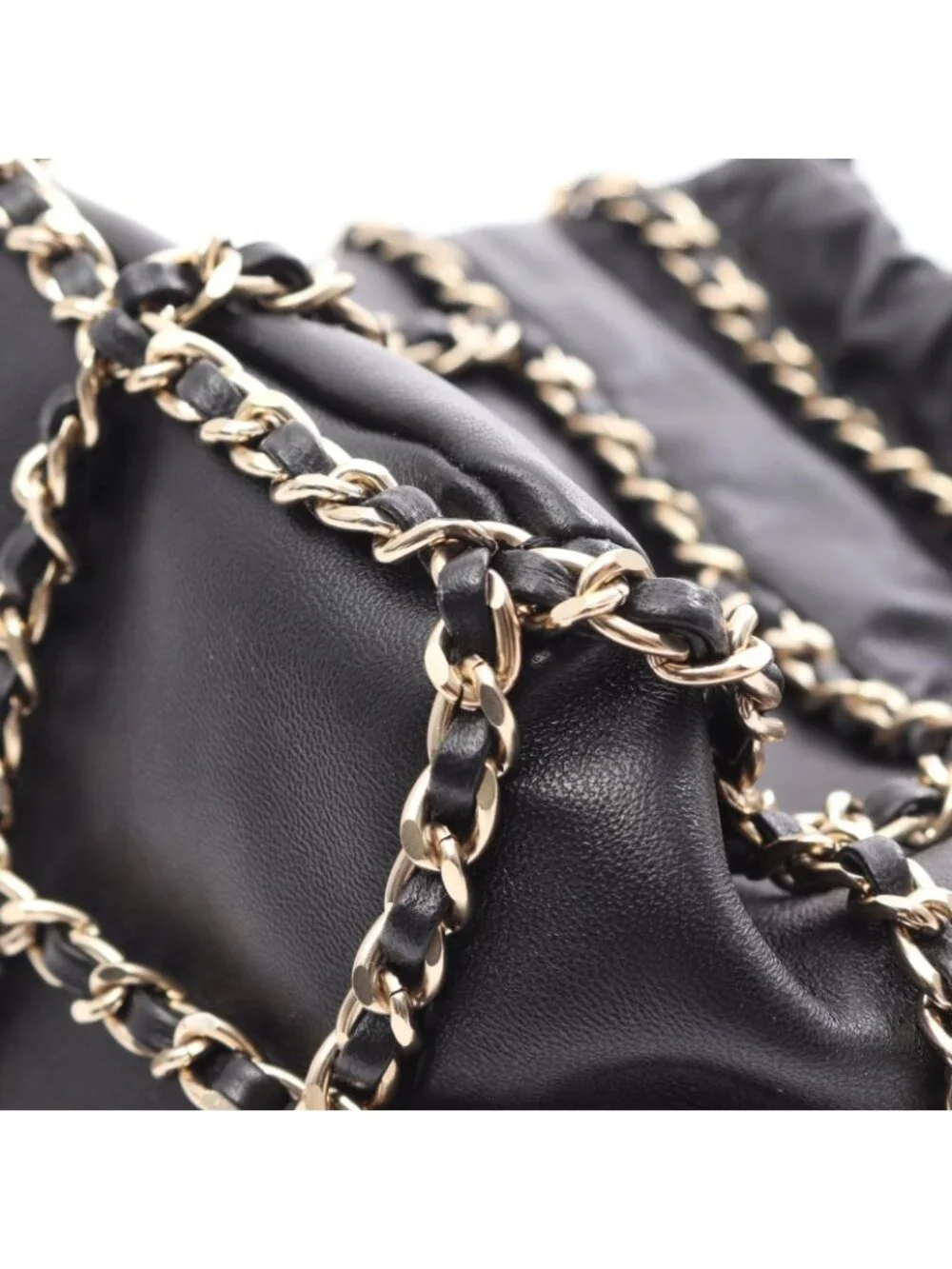 Chanel Shoulder Bag CC Logo Drawstring Black Lambskin Small